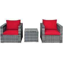 Load image into Gallery viewer, Gymax 3PCS Rattan Patio Conversation Furniture Set Outdoor Yard w/ Red Cushion