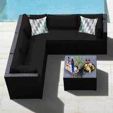Load image into Gallery viewer, Gymax 6PCS Rattan Patio Sectional Sofa Conversation Set Outdoor w/ Black Cushions