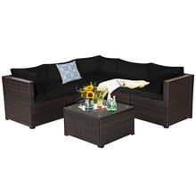 Load image into Gallery viewer, Gymax 6PCS Rattan Patio Sectional Sofa Conversation Set Outdoor w/ Black Cushions