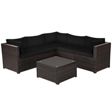 Load image into Gallery viewer, Gymax 6PCS Rattan Patio Sectional Sofa Conversation Set Outdoor w/ Black Cushions