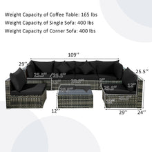 Load image into Gallery viewer, Gymax 7PCS PE Rattan Patio Sectional Sofa Conversation Set w/ Black Cushions