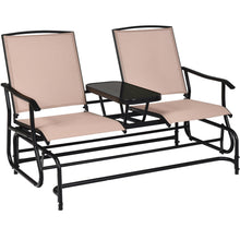 Load image into Gallery viewer, Gymax Patio 2-Person Glider Rocking Char Loveseat Garden w/ Tempered Glass Table Brown