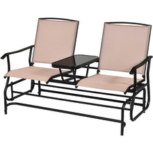 Load image into Gallery viewer, Gymax Patio 2-Person Glider Rocking Char Loveseat Garden w/ Tempered Glass Table Brown