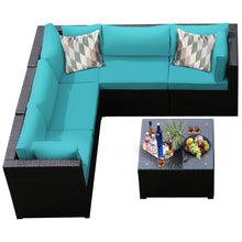 Load image into Gallery viewer, Gymax 6PCS Rattan Patio Sectional Sofa Conversation Set Outdoor w/ Turquoise Cushions