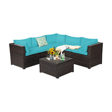Load image into Gallery viewer, Gymax 6PCS Rattan Patio Sectional Sofa Conversation Set Outdoor w/ Turquoise Cushions