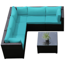 Load image into Gallery viewer, Gymax 6PCS Rattan Patio Sectional Sofa Conversation Set Outdoor w/ Turquoise Cushions