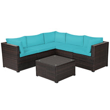Load image into Gallery viewer, Gymax 6PCS Rattan Patio Sectional Sofa Conversation Set Outdoor w/ Turquoise Cushions