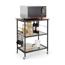 Load image into Gallery viewer, Gymax 3-Tier Kitchen Serving Cart Utility Standing Microwave Rack w/ Hooks