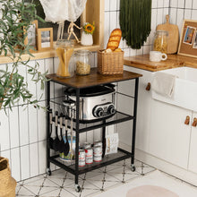 Load image into Gallery viewer, Gymax 3-Tier Kitchen Serving Cart Utility Standing Microwave Rack w/ Hooks