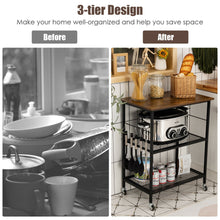 Load image into Gallery viewer, Gymax 3-Tier Kitchen Serving Cart Utility Standing Microwave Rack w/ Hooks