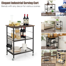 Load image into Gallery viewer, Gymax 3-Tier Kitchen Serving Cart Utility Standing Microwave Rack w/ Hooks