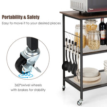 Load image into Gallery viewer, Gymax 3-Tier Kitchen Serving Cart Utility Standing Microwave Rack w/ Hooks