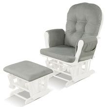 Load image into Gallery viewer, Gymax Wood Glider & Ottoman Cushion Set Baby Nursery Rocking Chair Light Grey