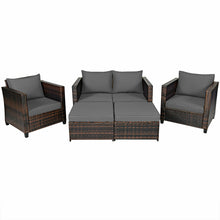 Load image into Gallery viewer, Gymax 5PCS Outdoor Patio Rattan Conversation Sofa Furniture Set w/ Grey Cushions