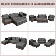 Load image into Gallery viewer, Gymax 5PCS Outdoor Patio Rattan Conversation Sofa Furniture Set w/ Grey Cushions