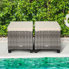 Load image into Gallery viewer, Gymax Set of 2 Rattan Patio Ottoman Footrest Wicker Footstool w/ Beige Cushions