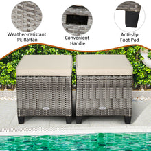 Load image into Gallery viewer, Gymax Set of 2 Rattan Patio Ottoman Footrest Wicker Footstool w/ Beige Cushions