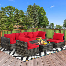 Load image into Gallery viewer, Gymax 7PCS PE Rattan Patio Sectional Sofa Conversation Set w/ Red Cushions