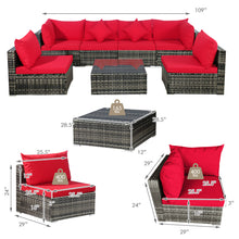 Load image into Gallery viewer, Gymax 7PCS PE Rattan Patio Sectional Sofa Conversation Set w/ Red Cushions