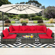 Load image into Gallery viewer, Gymax 7PCS PE Rattan Patio Sectional Sofa Conversation Set w/ Red Cushions