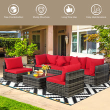 Load image into Gallery viewer, Gymax 7PCS PE Rattan Patio Sectional Sofa Conversation Set w/ Red Cushions