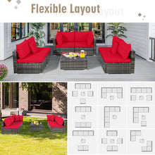 Load image into Gallery viewer, Gymax 7PCS PE Rattan Patio Sectional Sofa Conversation Set w/ Red Cushions