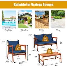 Load image into Gallery viewer, Gymax 4PCS Patio Conversation Set Wood Frame Furniture Set w/ Navy Cushions