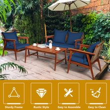 Load image into Gallery viewer, Gymax 4PCS Patio Conversation Set Wood Frame Furniture Set w/ Navy Cushions
