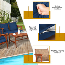 Load image into Gallery viewer, Gymax 4PCS Patio Conversation Set Wood Frame Furniture Set w/ Navy Cushions