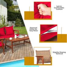 Load image into Gallery viewer, Gymax 4PCS Patio Conversation Set Wood Frame Furniture Set w/ Red Cushions