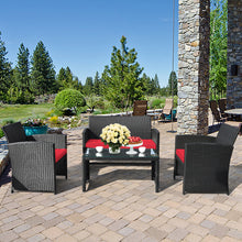 Load image into Gallery viewer, Gymax 4PCS Rattan Outdoor Conversation Set Patio Furniture Set w Red Cushions
