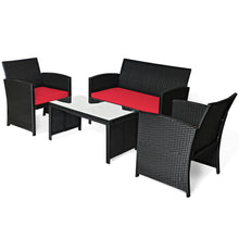 Load image into Gallery viewer, Gymax 4PCS Rattan Outdoor Conversation Set Patio Furniture Set w Red Cushions