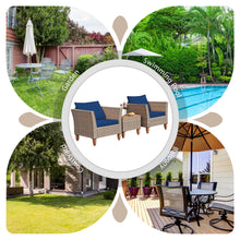 Load image into Gallery viewer, Gymax 3PCS Rattan Patio Conversation Furniture Set w Wooden Feet Navy Cushions