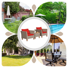 Load image into Gallery viewer, Gymax 3PCS Rattan Patio Conversation Furniture Set w Wooden Feet Red Cushions