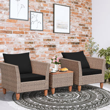 Load image into Gallery viewer, Gymax 3PCS Rattan Patio Conversation Furniture Set w Wooden Feet Black Cushions