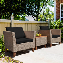 Load image into Gallery viewer, Gymax 3PCS Rattan Patio Conversation Furniture Set w Wooden Feet Black Cushions