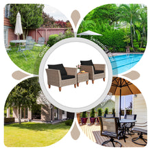 Load image into Gallery viewer, Gymax 3PCS Rattan Patio Conversation Furniture Set w Wooden Feet Black Cushions