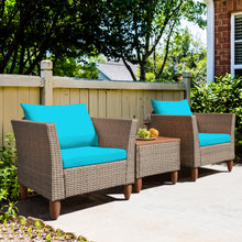 Load image into Gallery viewer, Gymax 3PCS Rattan Patio Conversation Furniture Set w Wooden Feet Turquoise Cushions