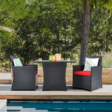 Load image into Gallery viewer, Gymax 3PCS Patio Wicker Bistro Set PE Rattan Dining Table Set w Red Cushions