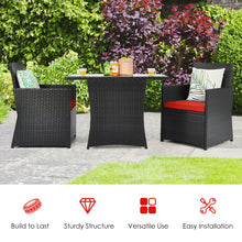 Load image into Gallery viewer, Gymax 3PCS Patio Wicker Bistro Set PE Rattan Dining Table Set w Red Cushions
