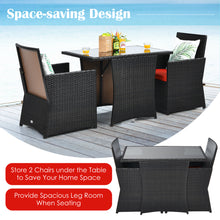 Load image into Gallery viewer, Gymax 3PCS Patio Wicker Bistro Set PE Rattan Dining Table Set w Red Cushions