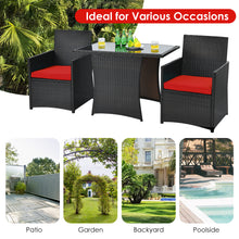 Load image into Gallery viewer, Gymax 3PCS Patio Wicker Bistro Set PE Rattan Dining Table Set w Red Cushions