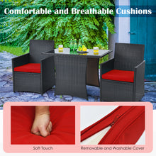 Load image into Gallery viewer, Gymax 3PCS Patio Wicker Bistro Set PE Rattan Dining Table Set w Red Cushions