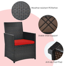 Load image into Gallery viewer, Gymax 3PCS Patio Wicker Bistro Set PE Rattan Dining Table Set w Red Cushions