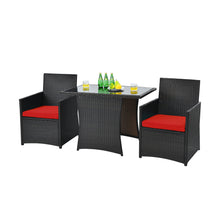 Load image into Gallery viewer, Gymax 3PCS Patio Wicker Bistro Set PE Rattan Dining Table Set w Red Cushions