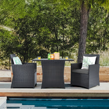 Load image into Gallery viewer, Gymax 3PCS Patio Wicker Bistro Set PE Rattan Dining Table Set w Grey Cushions