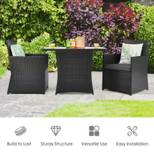 Load image into Gallery viewer, Gymax 3PCS Patio Wicker Bistro Set PE Rattan Dining Table Set w Grey Cushions