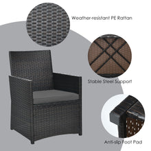 Load image into Gallery viewer, Gymax 3PCS Patio Wicker Bistro Set PE Rattan Dining Table Set w Grey Cushions