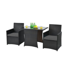Load image into Gallery viewer, Gymax 3PCS Patio Wicker Bistro Set PE Rattan Dining Table Set w Grey Cushions
