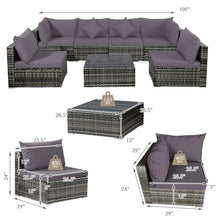 Load image into Gallery viewer, Gymax 7PCS PE Rattan Patio Sectional Sofa Conversation Set w Grey Cushions